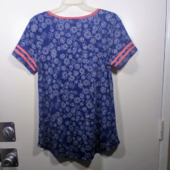 Lu la Roe Blue floral print short sleeve Top Size: M - Picture 5 of 11